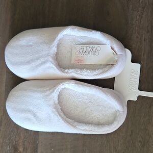 Women‘s Knit Slide Slippers with Faux Fur Inside - White - Size: S/M (5-7)